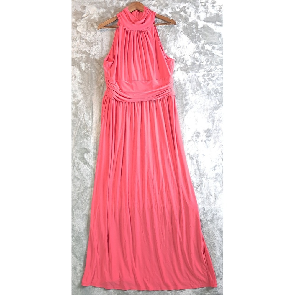 Eliza J Pink Halter High Neck Maxi Dress Ruched Waist Pleated Gown Size 12